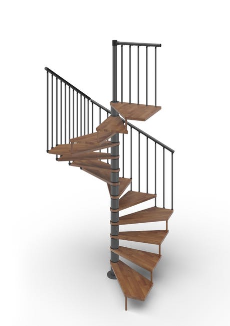 Leroymerlin Scala a chiocciola a base quadrata Nara larghezza 105 cm struttura in metallo grigio antracite gradini in legno noce