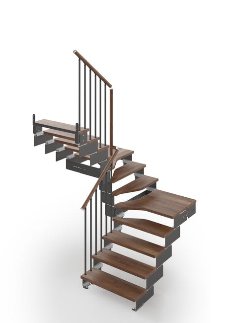 Leroymerlin Scala a rampa 2/4 di giro Gala larghezza 74 cm struttura in metallo grigio antracite gradini in legno noce