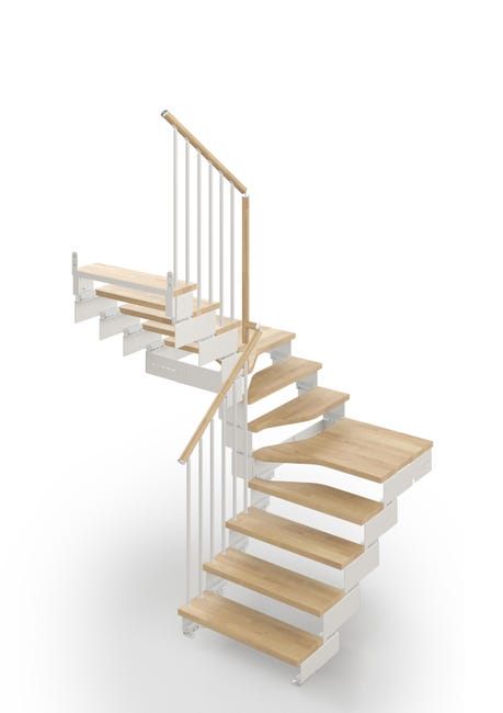 Leroymerlin Scala a rampa 2/4 di giro Gala larghezza 74 cm struttura in metallo bianco gradini in legno faggio