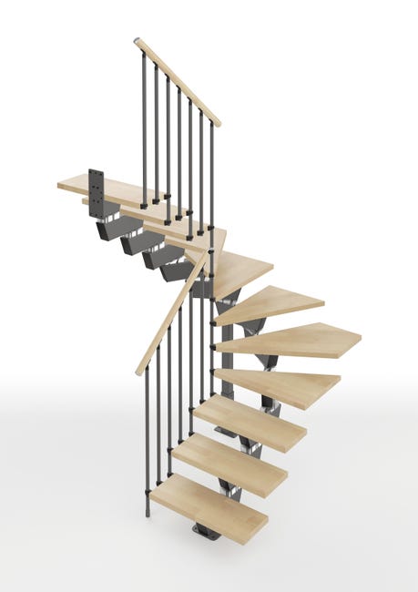 Leroymerlin Scala a rampa 2/4 di giro Vida larghezza 65 cm struttura in metallo grigio antracite gradini in legno faggio