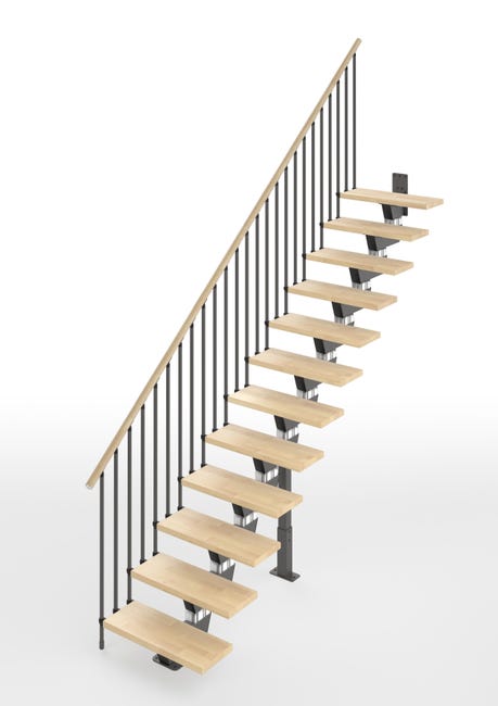 Leroymerlin Scala a rampa dritto Vida larghezza 65 cm struttura in metallo grigio antracite gradini in legno faggio