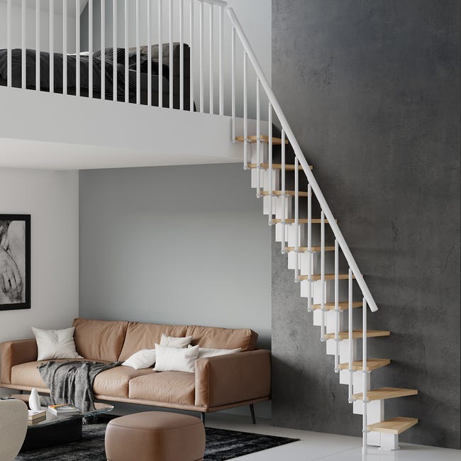 Leroymerlin Scala a rampa passo giapponese Saba larghezza 60 cm struttura in metallo bianco gradini in legno legno colorato chiaro