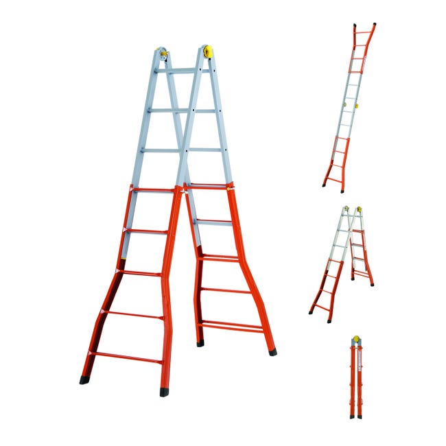 Leroymerlin Scala telescopica GIERRE Peppina in acciaio 5 + 5 gradini portata massima 100 kg EN 131 per lavori fino a 5.7 m