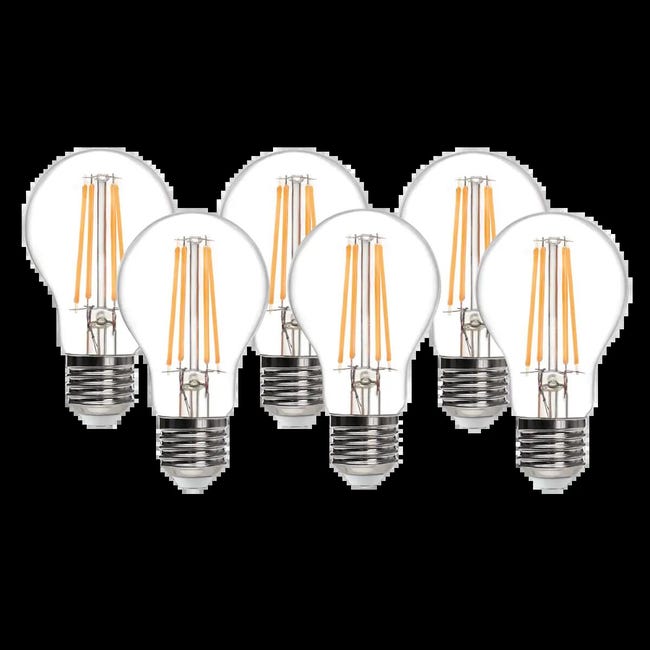 Leroymerlin Set Da 6 Lampadine Goccia Filament Led X6 LED Filamento E27 Goccia Trasparente 8W= 360°