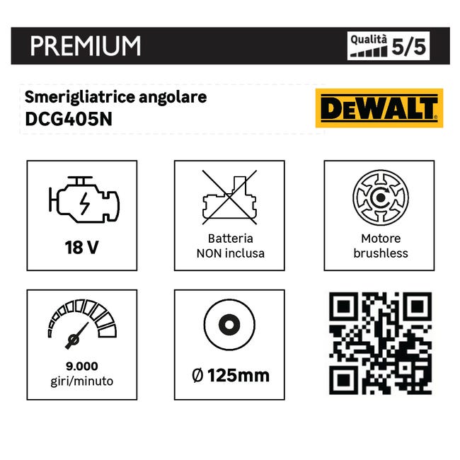 Leroymerlin Smerigliatrice Angolare A Batteria Litio (li-ion) DEWALT DCG405N Ø 125 Mm 0 Ah Senza Batteria