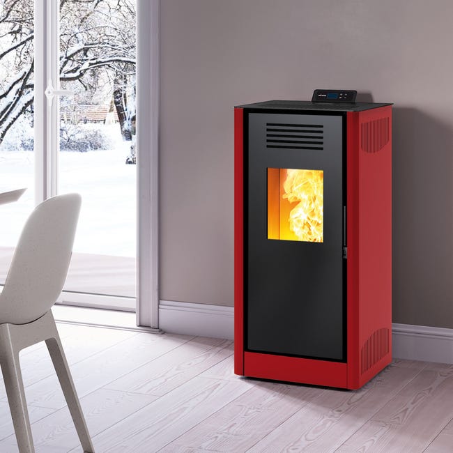 Leroymerlin Stufa a pellet ventilata Mirano wi-fi 8 kW rosso mattone