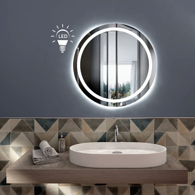 Leroymerlin STYLE GLASS Specchio Bagno Tondo VENERE Diamentro 60 cm Made in Italy Specchio Parete Retroilluminato a Led