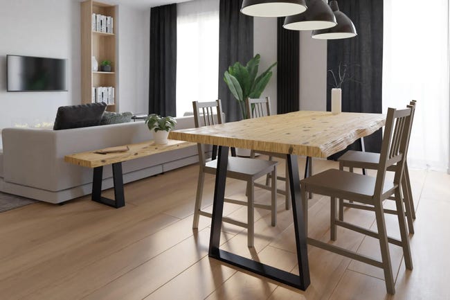 Leroymerlin Tavolo Da Pranzo Fisso Trapezium In Legno Grezzo Naturale Per 8 Persone L 200 X L 90 X H 75.5 Cm