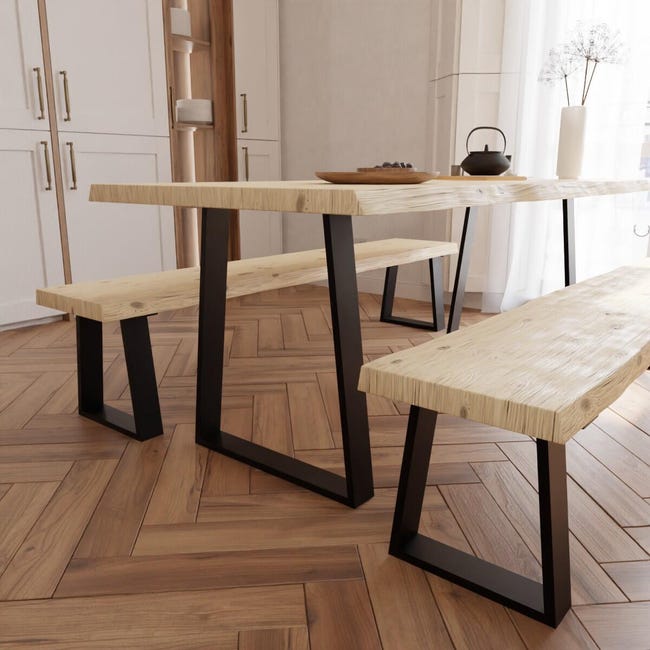Leroymerlin Tavolo Da Pranzo Fisso Trapezium In Legno Grezzo Naturale Per 8 Persone L 200 X L 90 X H 75.5 Cm