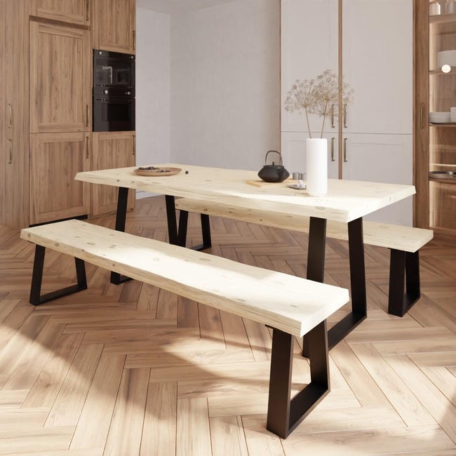 Leroymerlin Tavolo Da Pranzo Fisso Trapezium In Legno Grezzo Naturale Per 8 Persone L 200 X L 90 X H 75.5 Cm