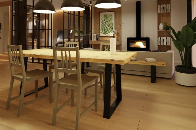 Leroymerlin Tavolo Da Pranzo Fisso Trapezium In Legno Grezzo Naturale Per 8 Persone L 200 X L 90 X H 75.5 Cm