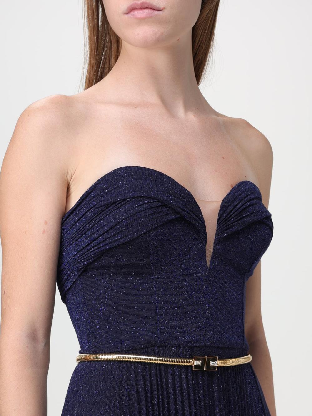 Giglio Abito Elisabetta Franchi In Lurex Plissettato