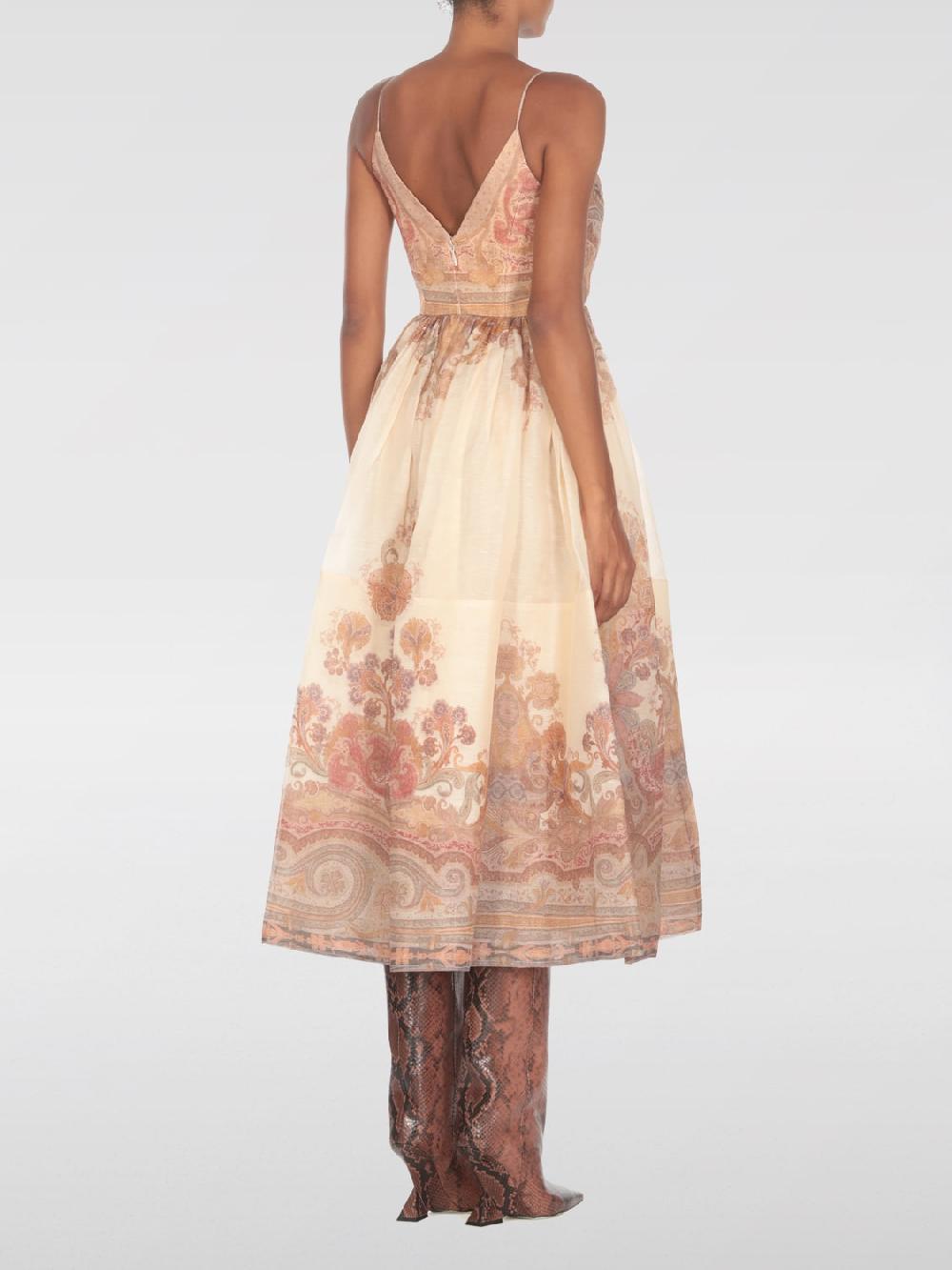 Giglio Abito Midi Zimmermann In Seta E Lino Stampato