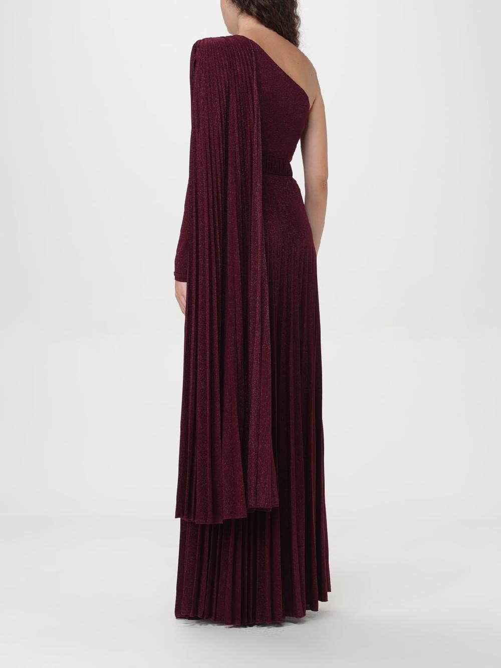 Giglio Abito Monospalla Elisabetta Franchi In Jersey Lurex Plissettato