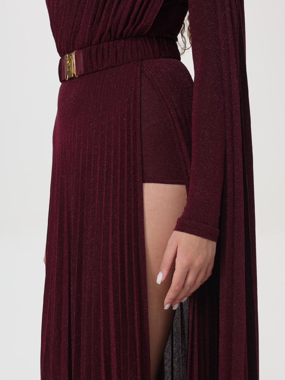 Giglio Abito Monospalla Elisabetta Franchi In Jersey Lurex Plissettato