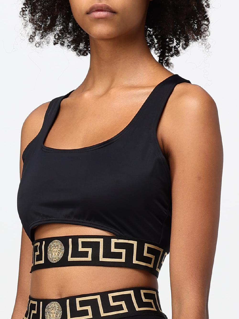 Giglio Bikini Top Versace In Lycra Con Motivo Greca