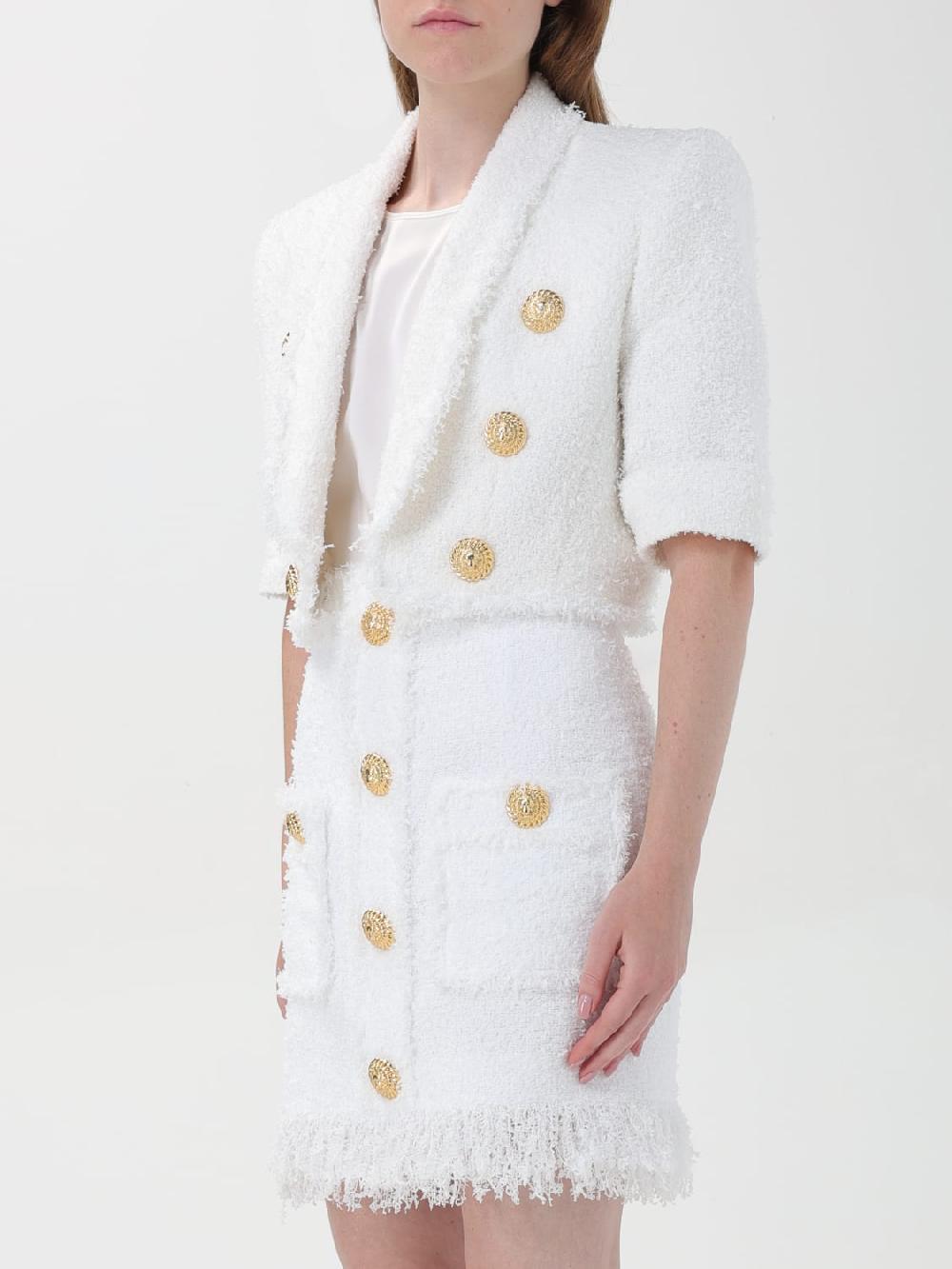 Giglio Blazer Crop Spencer In Tweed Balmain A 6 Bottoni