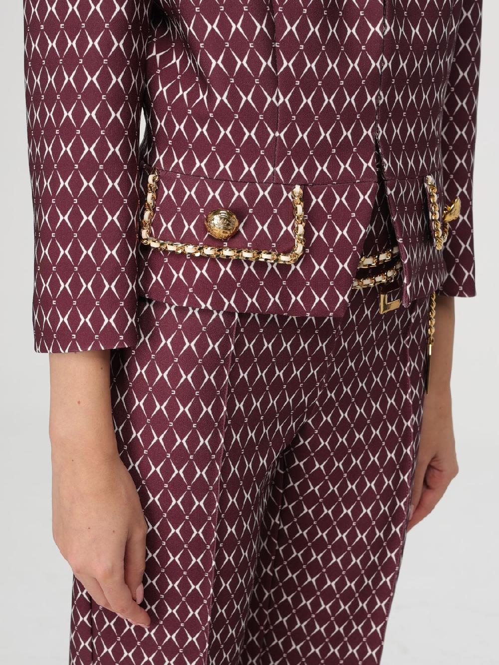 Giglio Blazer Elisabetta Franchi Cropped In Crêpe Stretch Stampa Rombo Con Catena