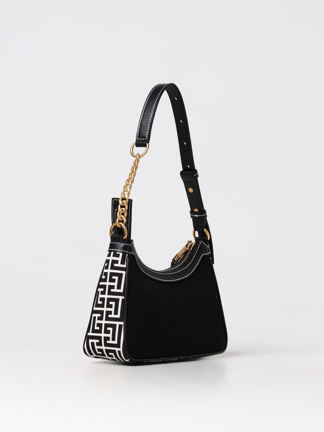 Giglio Borsa B-Army Balmain In Pelle E Canvas Jacquard