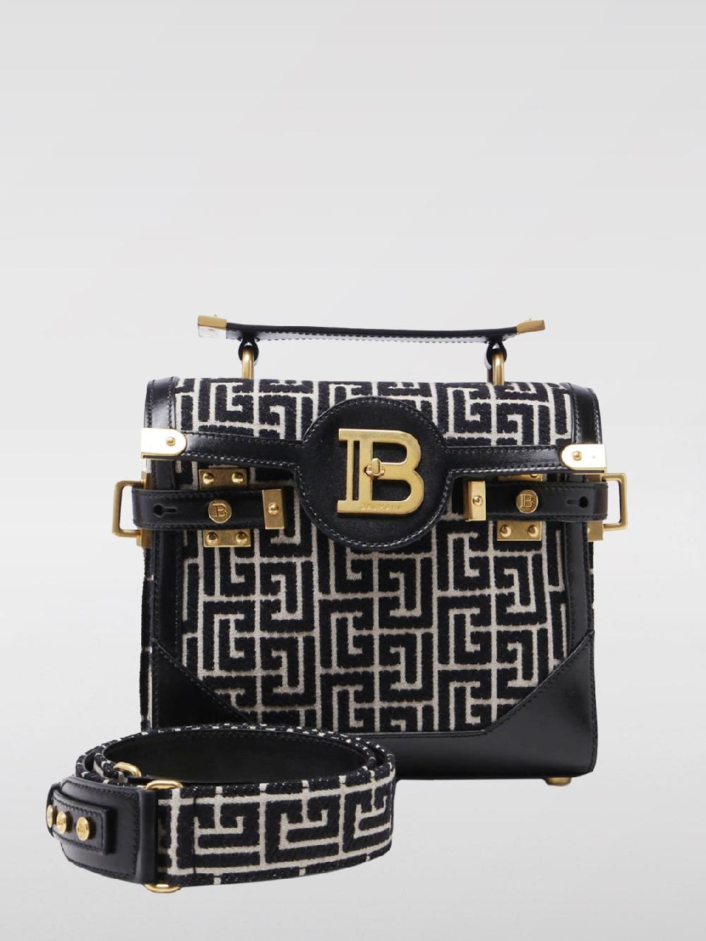 Giglio Borsa B-Buzz 23 Balmain in pelle e canvas jacquard