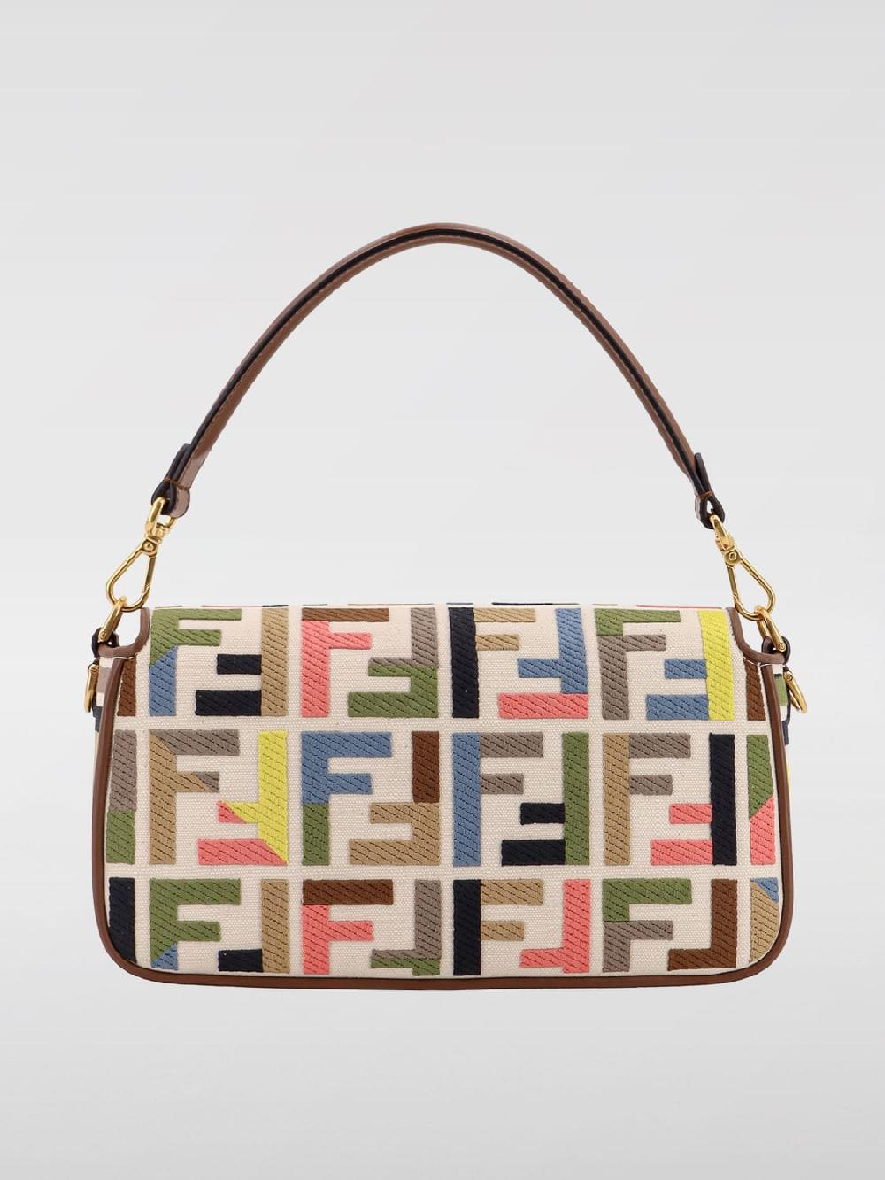 Giglio Borsa Baguette Fendi In Canvas Con Monogram FF Ricamato