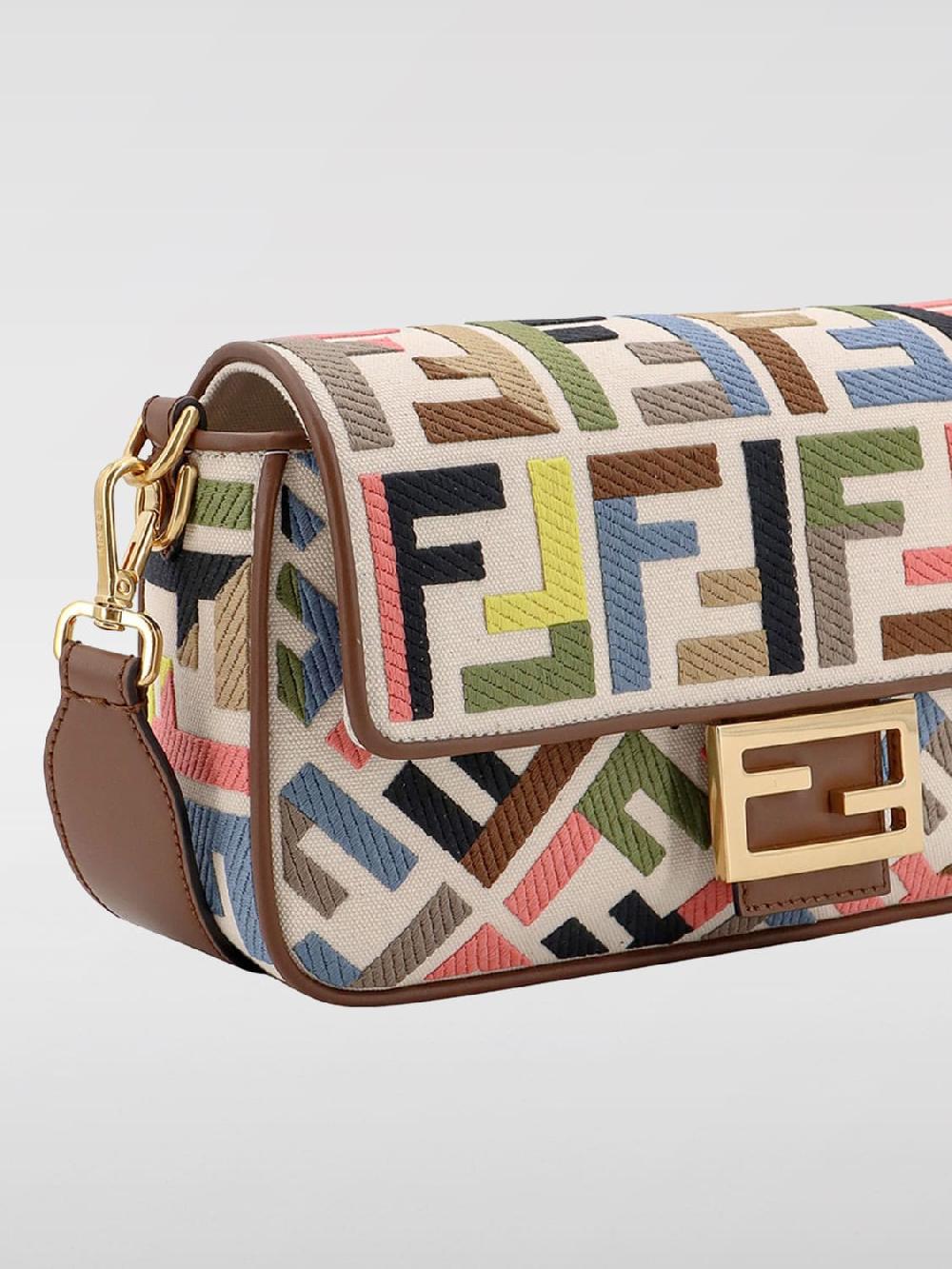 Giglio Borsa Baguette Fendi In Canvas Con Monogram FF Ricamato