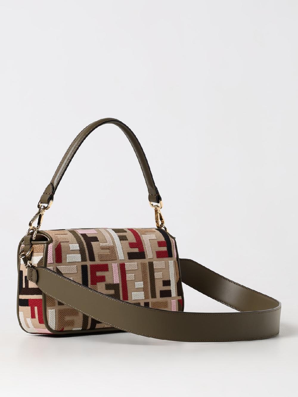 Giglio Borsa Baguette Fendi In Canvas Con Monogram FF Ricamato