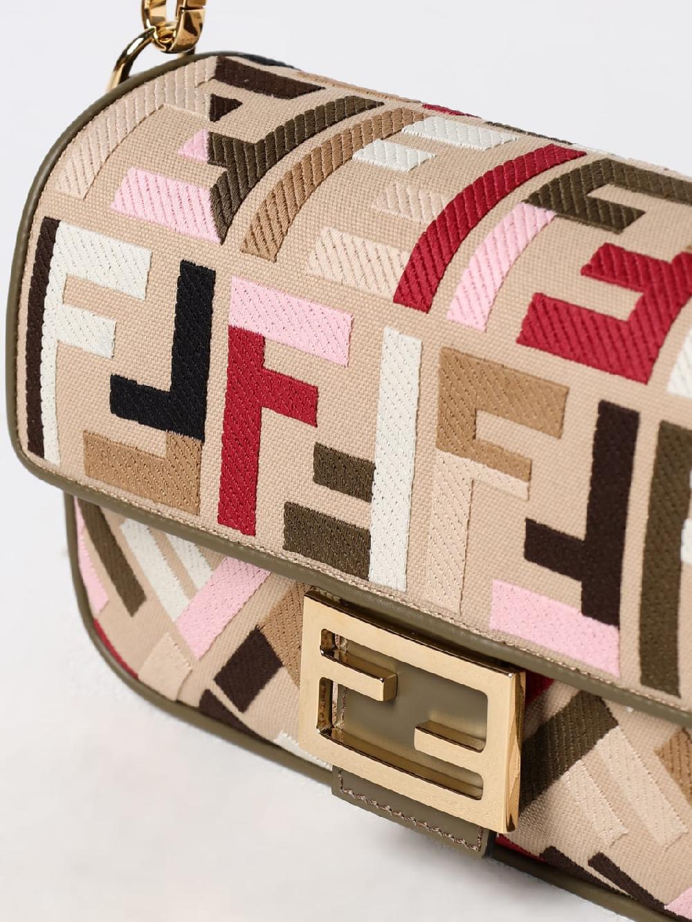 Giglio Borsa Baguette Fendi In Canvas Con Monogram FF Ricamato