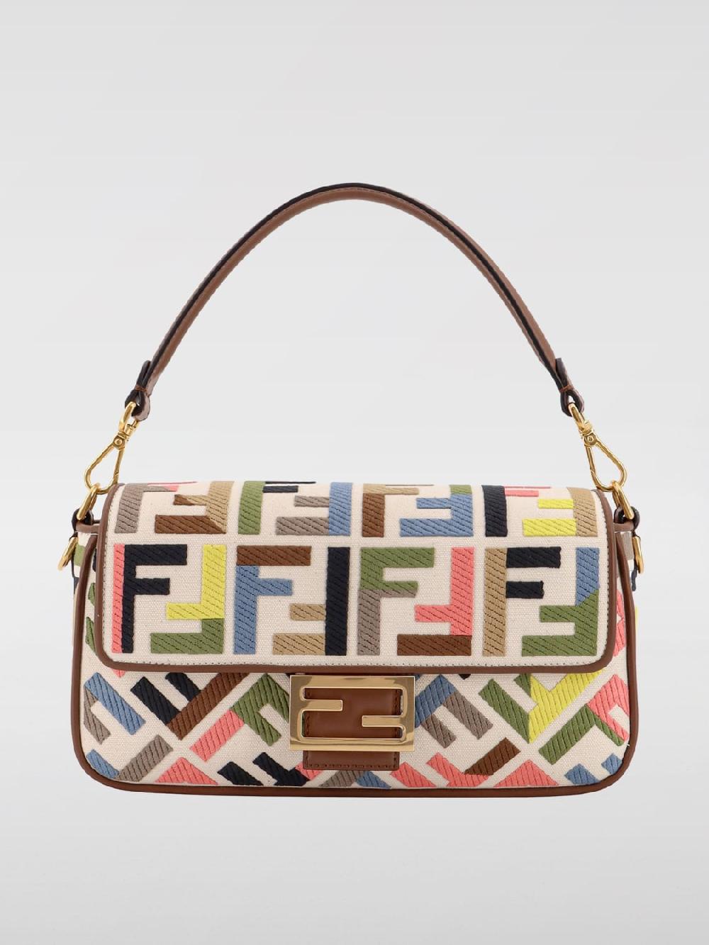 Giglio Borsa Baguette Fendi in canvas con monogram FF ricamato