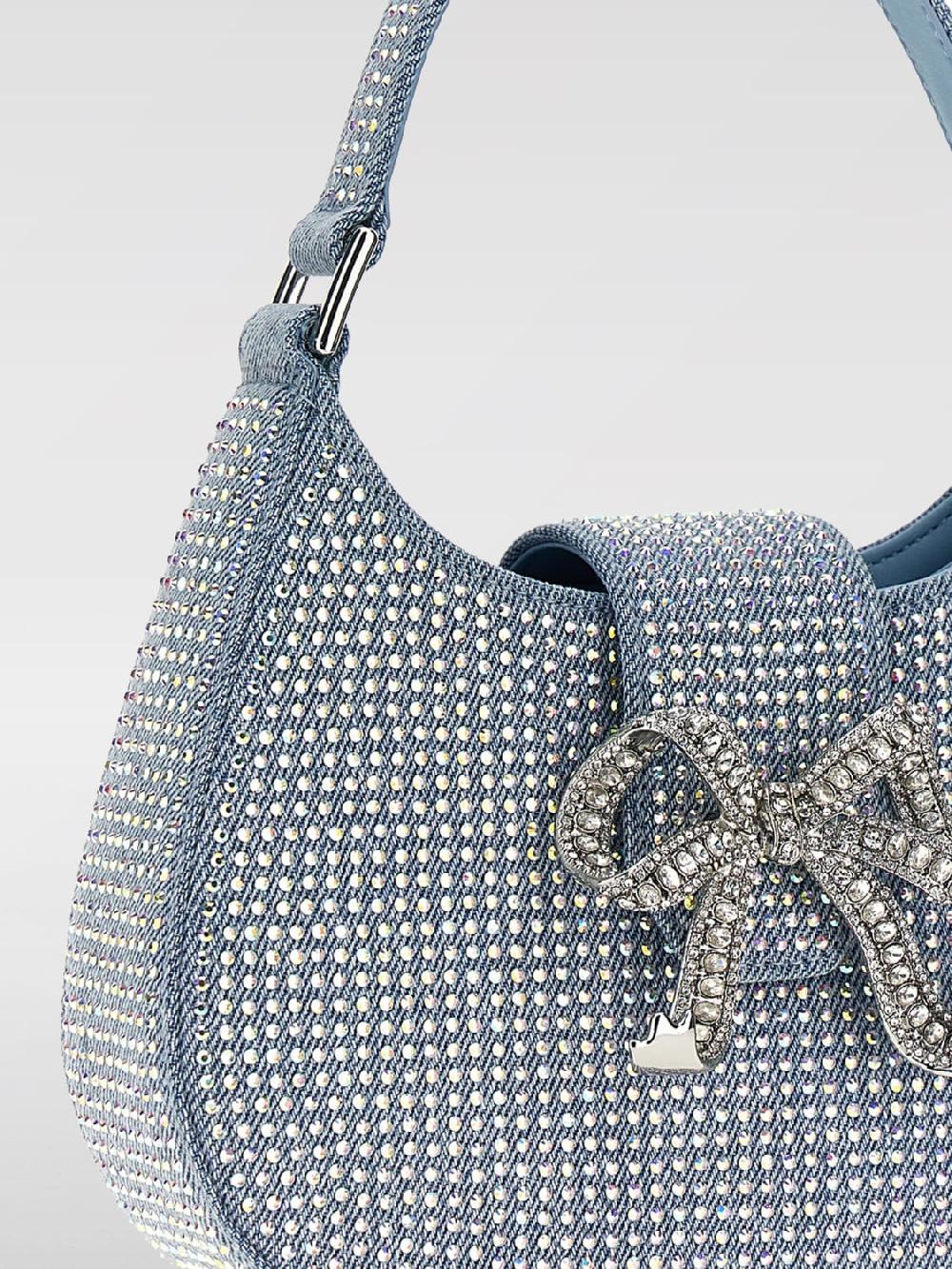 Giglio Borsa Crescent Self-Portrait In Denim Con Strass All Over