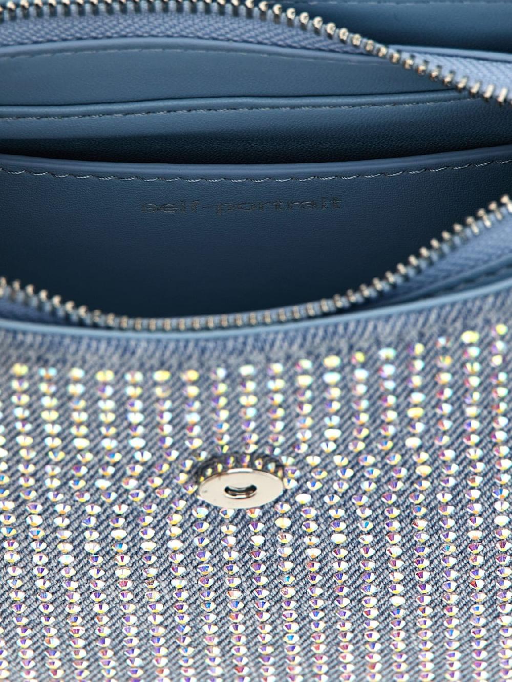Giglio Borsa Crescent Self-Portrait In Denim Con Strass All Over