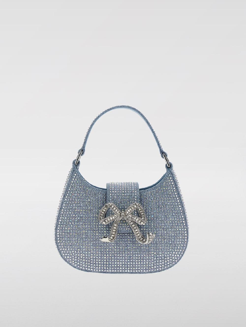 Giglio Borsa Crescent Self-Portrait in denim con strass all over