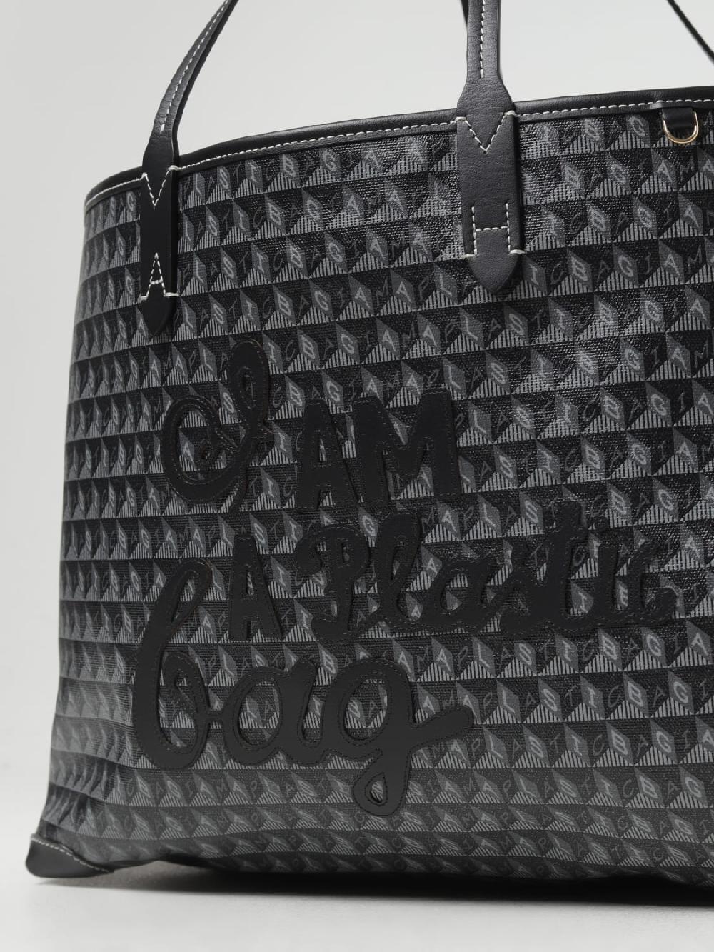 Giglio Borsa I Am A Plastic Bag Anya Hindmarch In Cotone Spalmato Con Logo All Over
