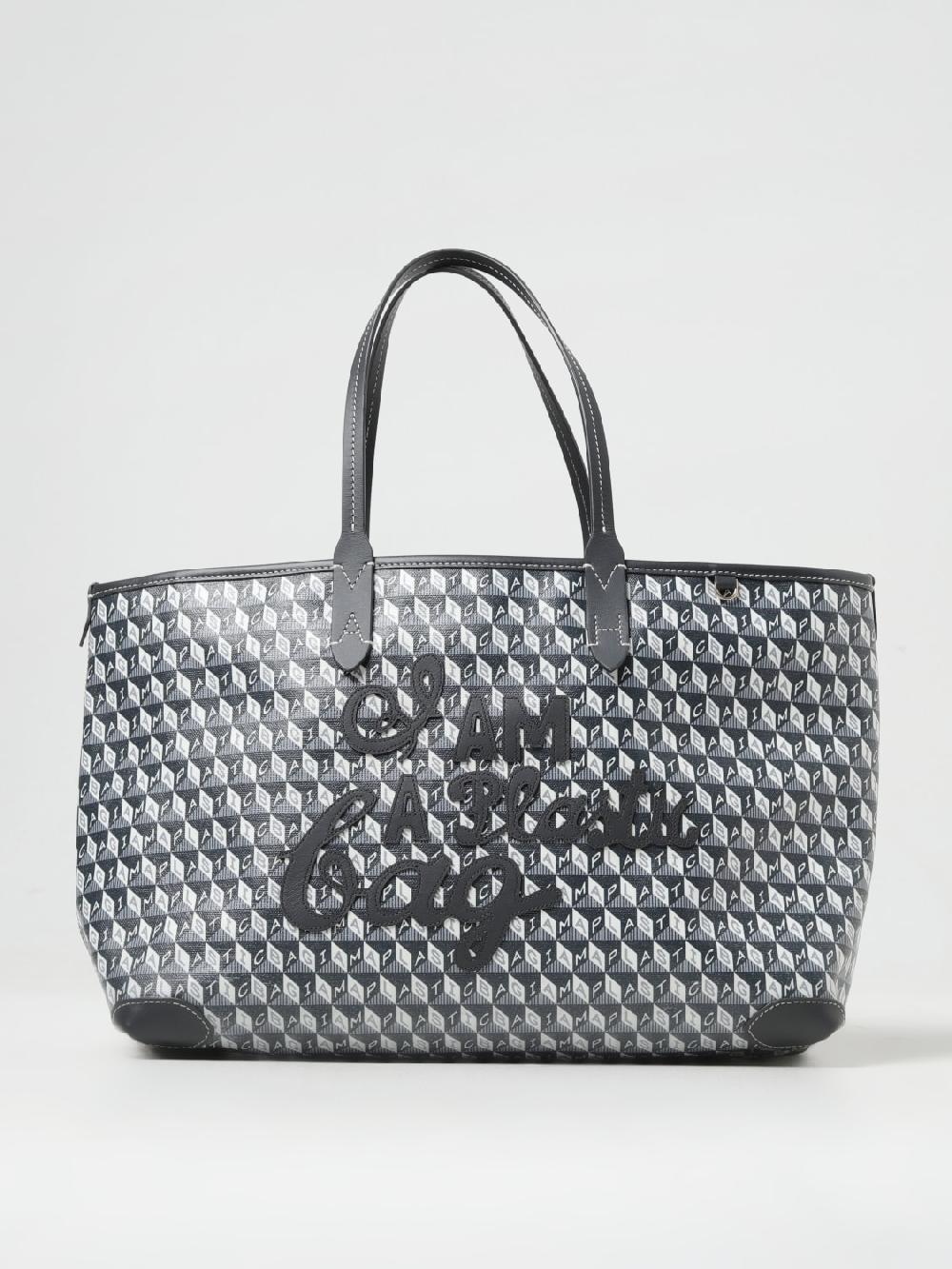 Giglio Borsa I Am A Plastic Bag Anya Hindmarch in cotone spalmato con logo all over