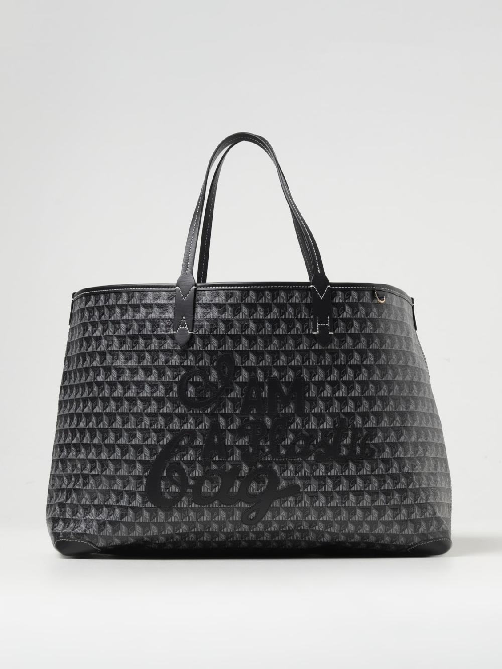 Giglio Borsa I Am A Plastic Bag Anya Hindmarch in cotone spalmato con logo all over