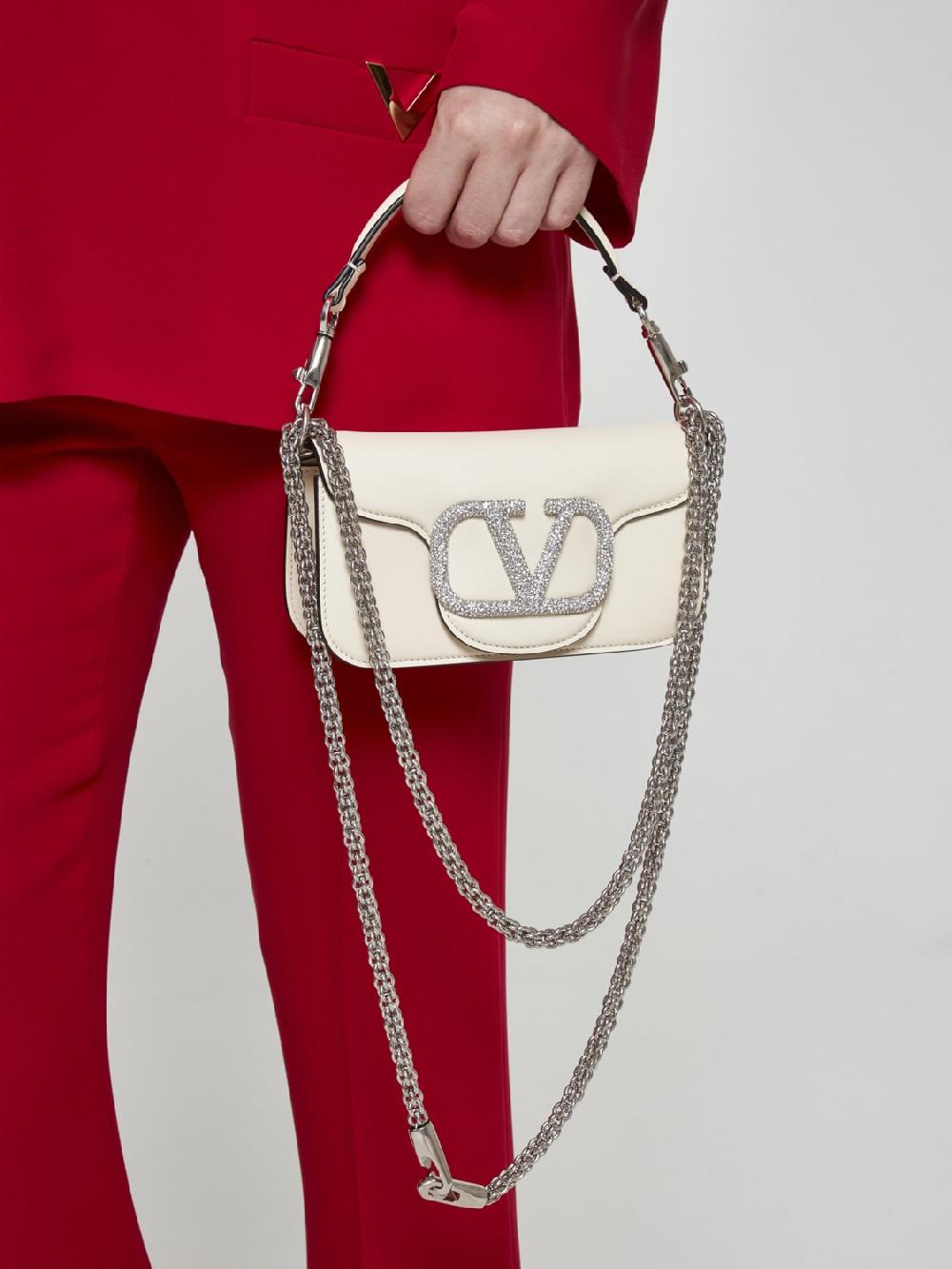 Giglio Borsa Locò Valentino Garavani In Pelle Con VLogo Di Swarovski®