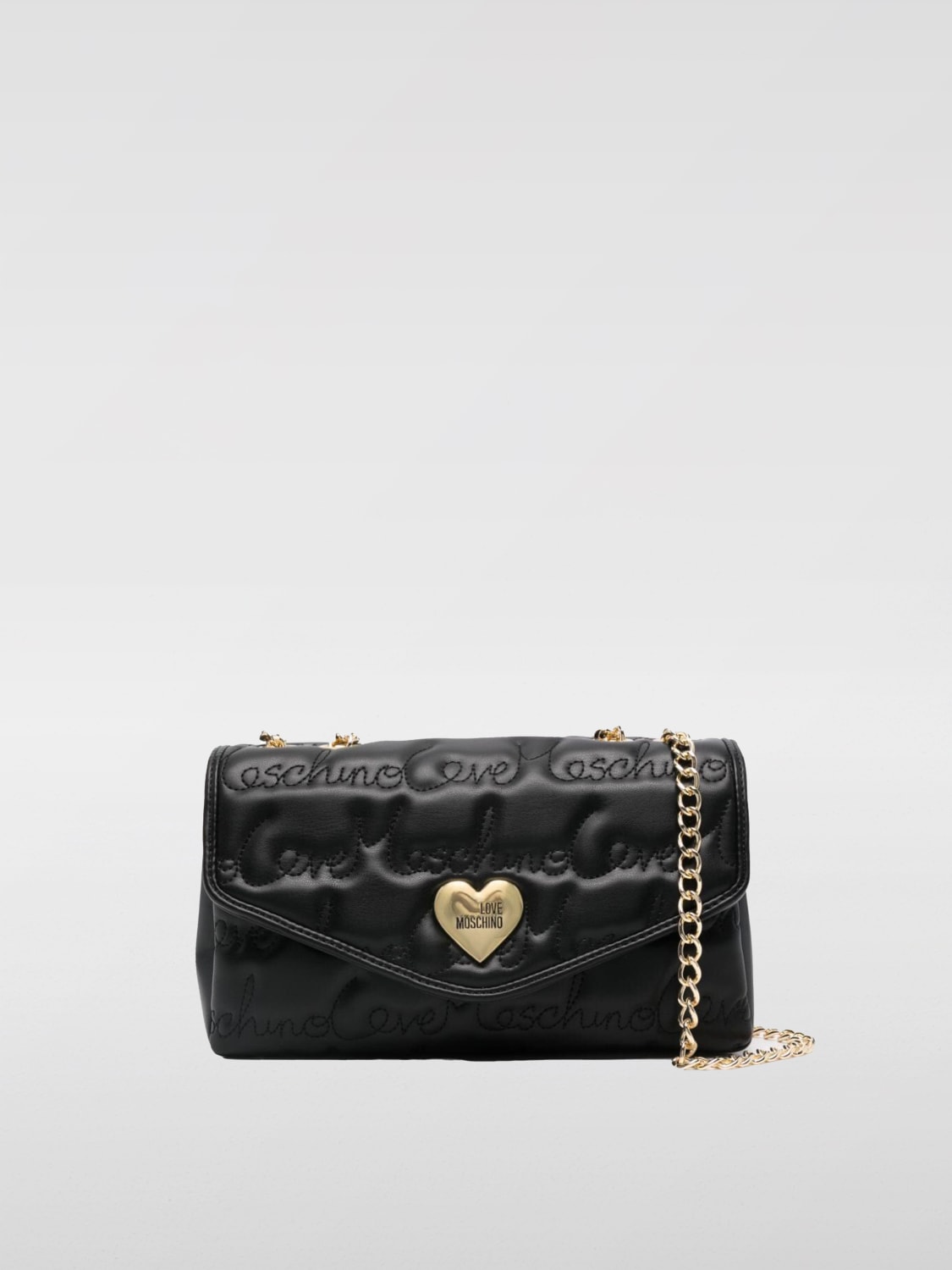 Giglio Borsa Love Moschino in pelle sintetica con logo ricamato all over