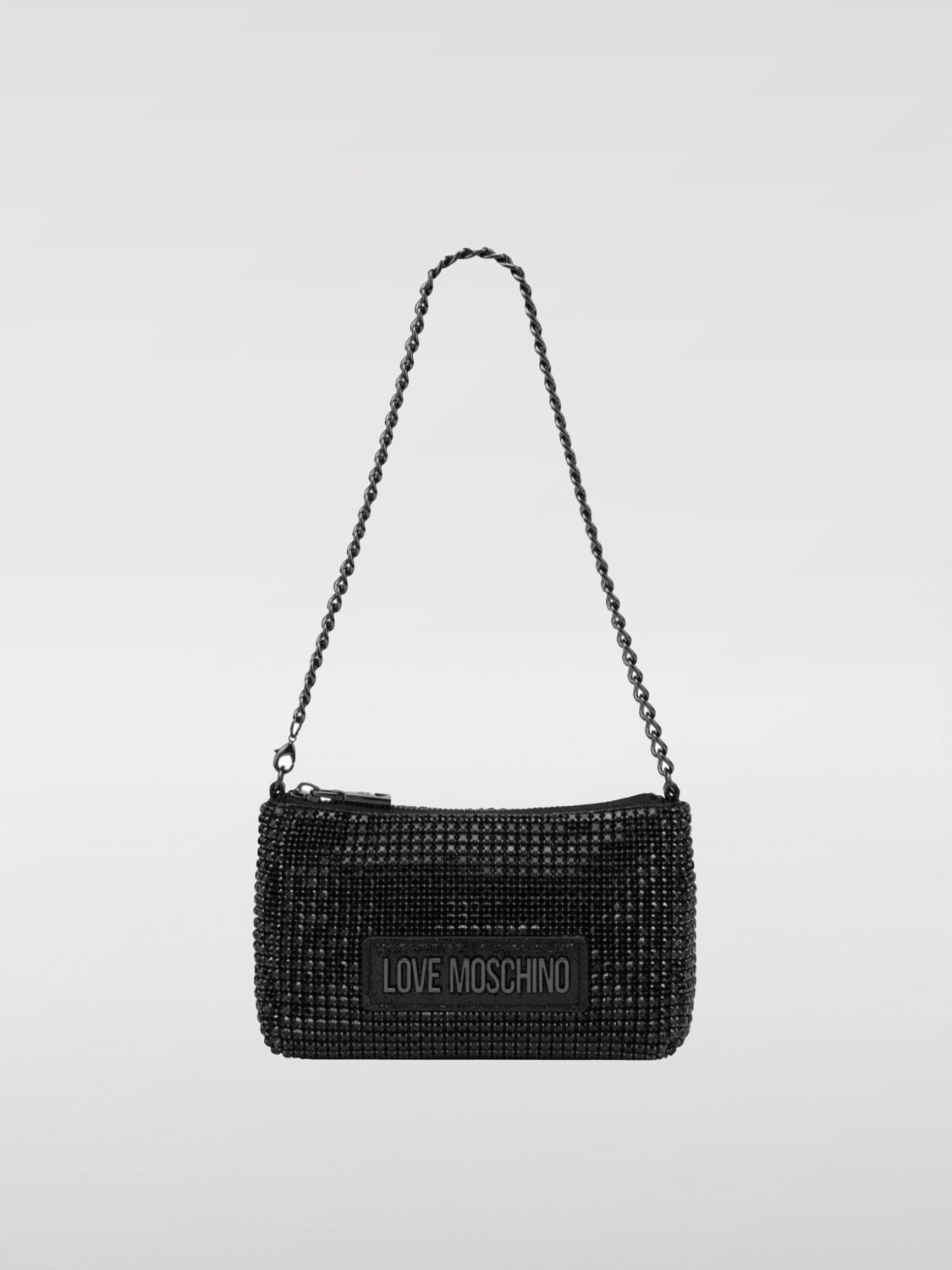 Giglio Borsa Love Moschino in tessuto con strass all over