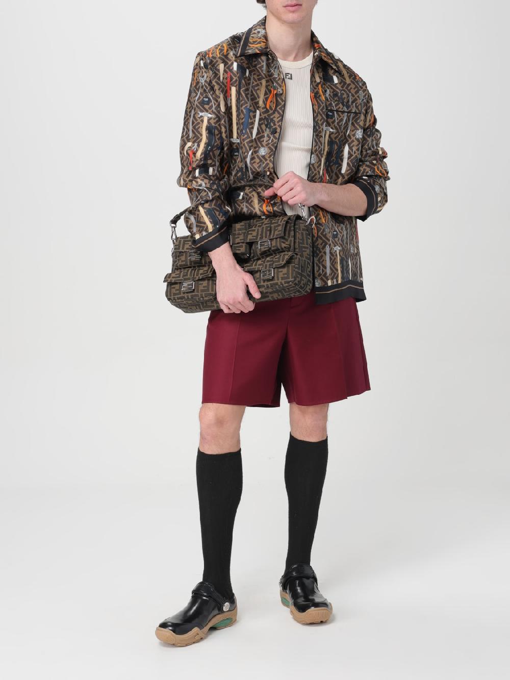 Giglio Borsa Maxi Multipocket Baguette FF Fendi In Tessuto Jacquard