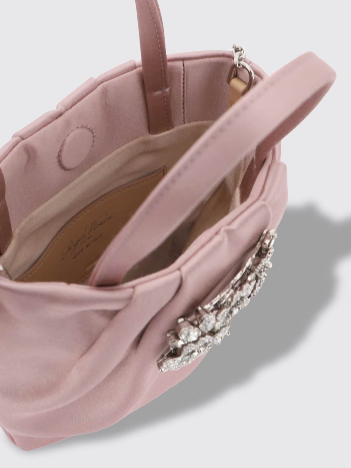 Giglio Borsa Micro Drapé Pocket Roger Vivier In Raso Con Fibbia Bouquet Strass