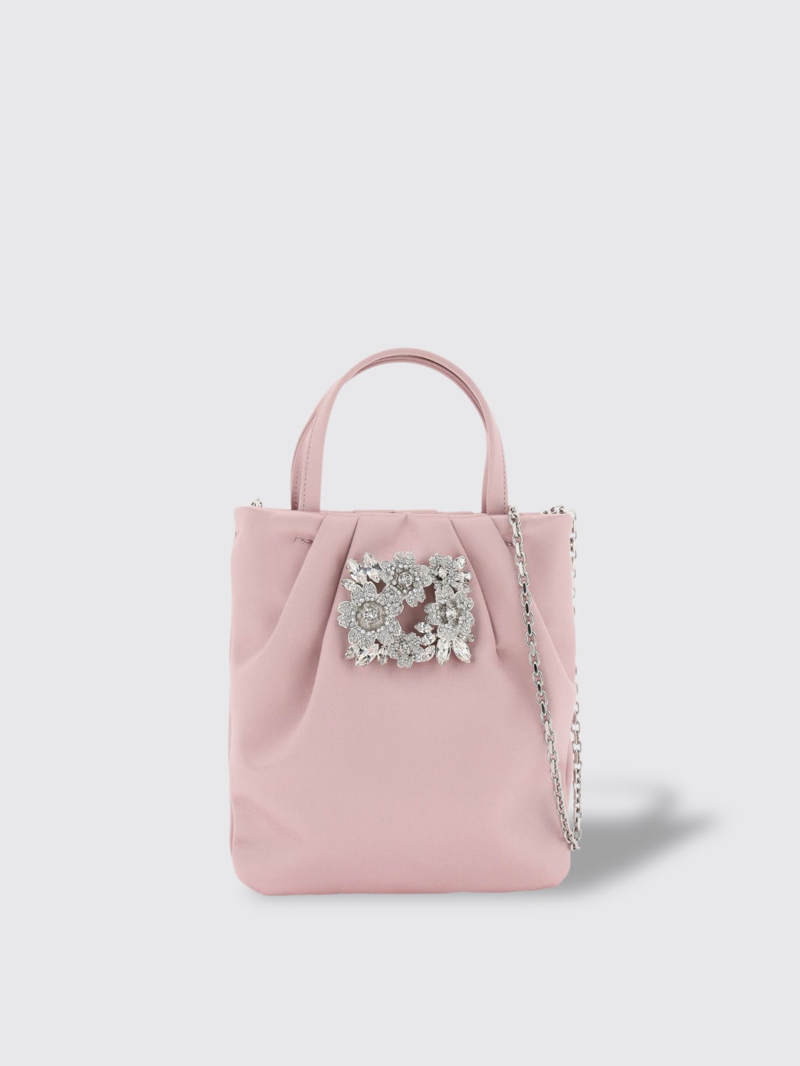 Giglio Borsa micro Drapé Pocket Roger Vivier in raso con fibbia Bouquet Strass