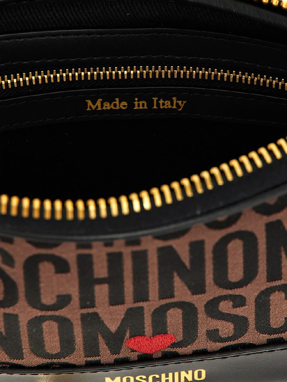 Giglio Borsa Moschino Couture In Pelle E Tessuto Con Logo Jacquard