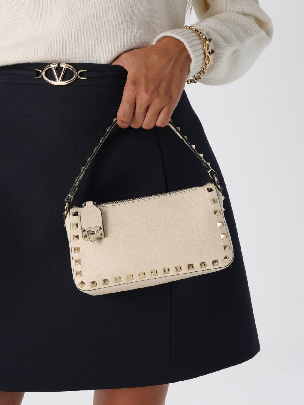 Giglio Borsa Rockstud Valentino Garavani In Pelle A Grana