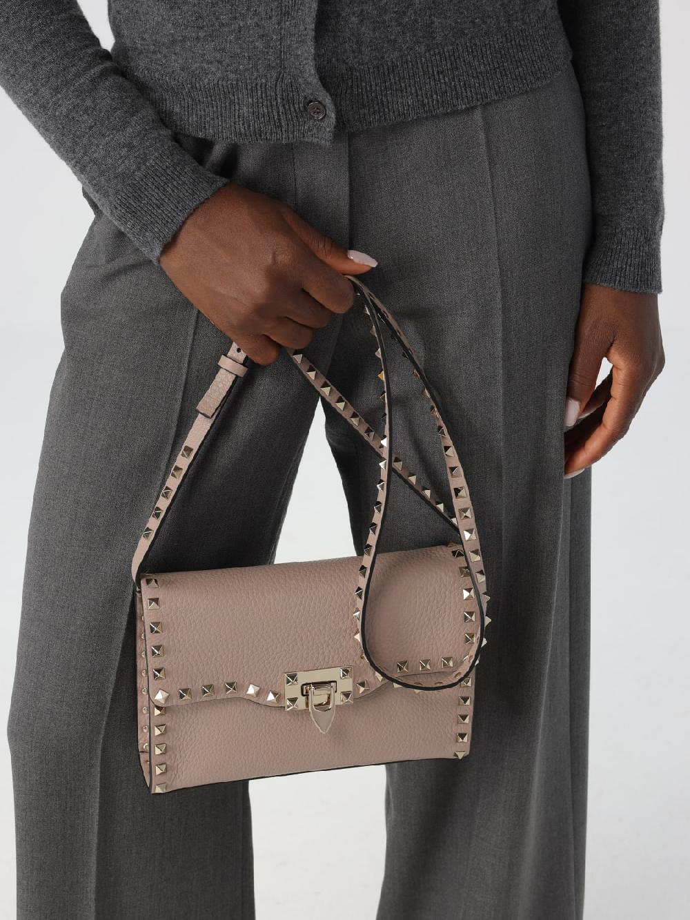 Giglio Borsa Rockstud Valentino Garavani In Pelle A Grana