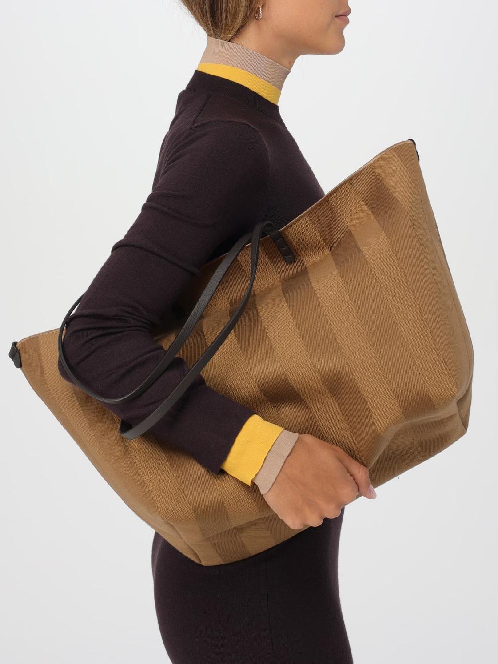 Giglio Borsa Roll Fendi Reversibile In Tessuto Jacquard E Pelle A Grana