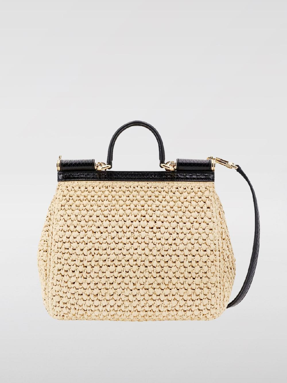 Giglio Borsa Sicily Dolce & Gabbana In Rafia Intrecciata E Pelle