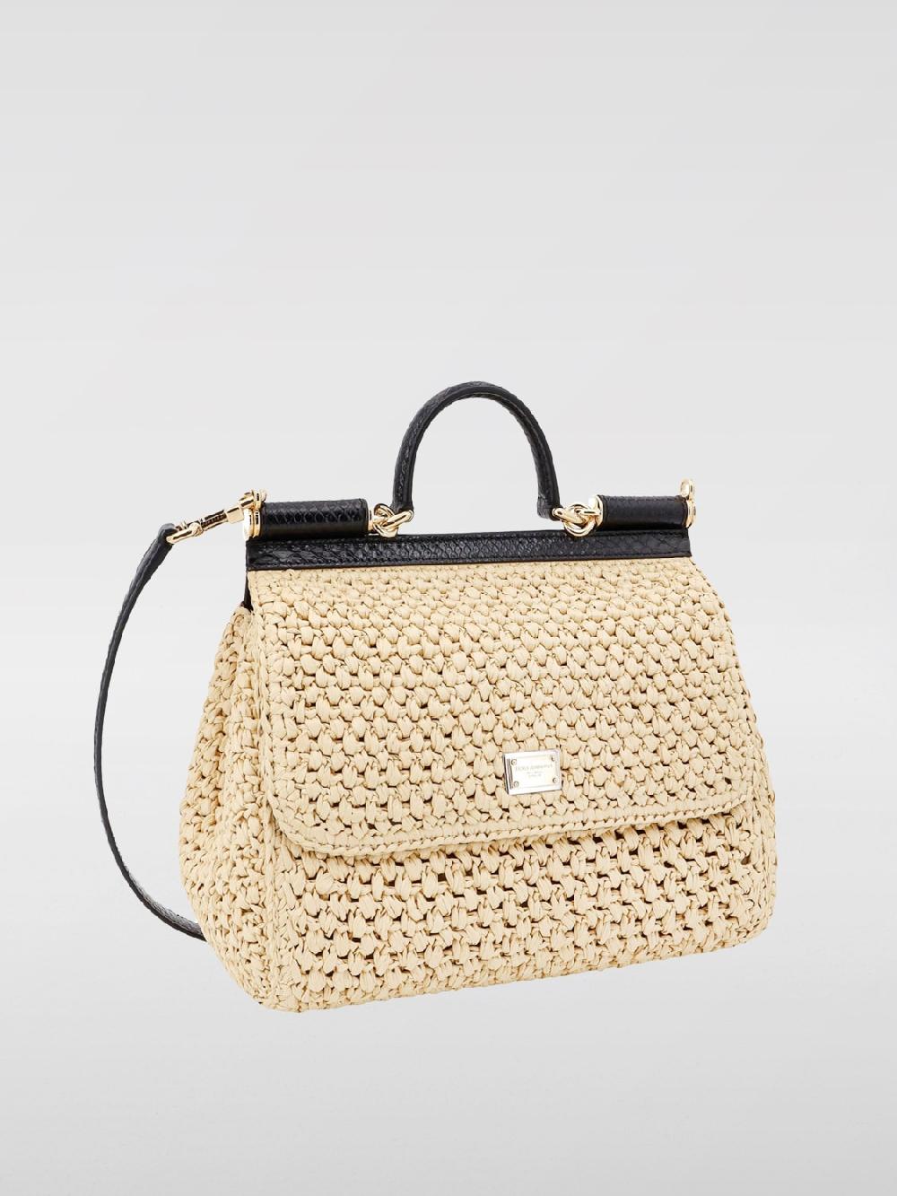 Giglio Borsa Sicily Dolce & Gabbana In Rafia Intrecciata E Pelle