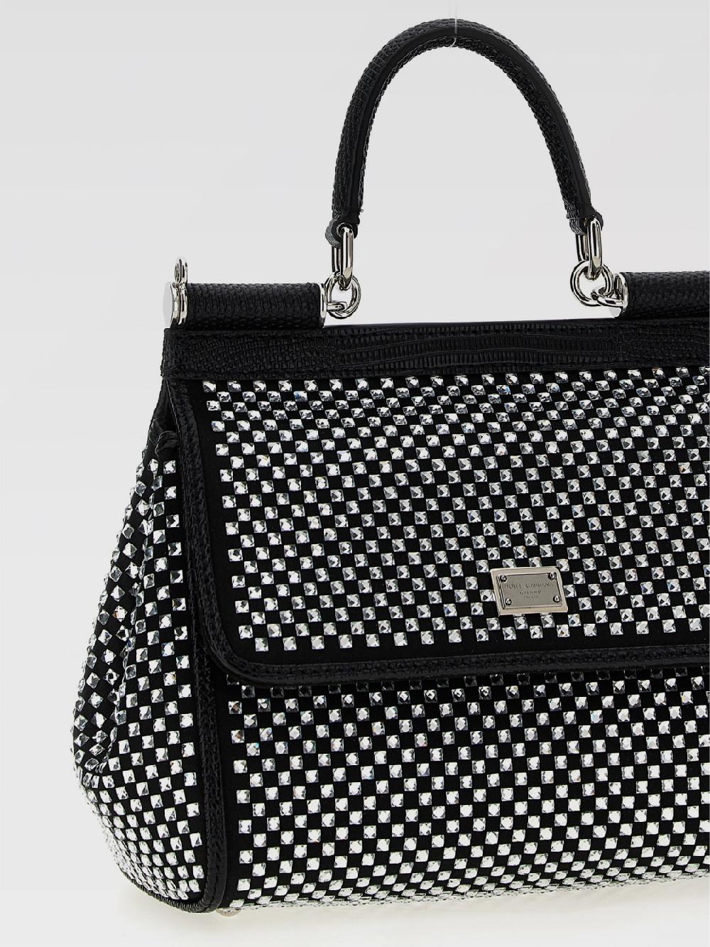 Giglio Borsa Sicily Dolce & Gabbana In Tessuto E Pelle Con Strass