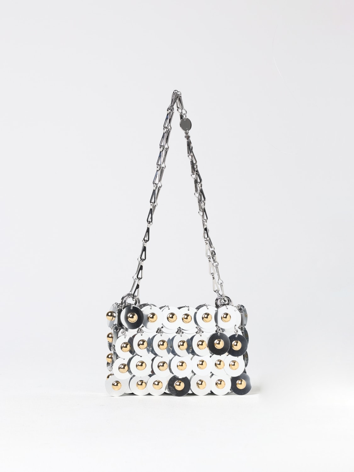 Giglio Borsa Sparkle Mini Rabanne in paillettes ricamate con maglie metalliche