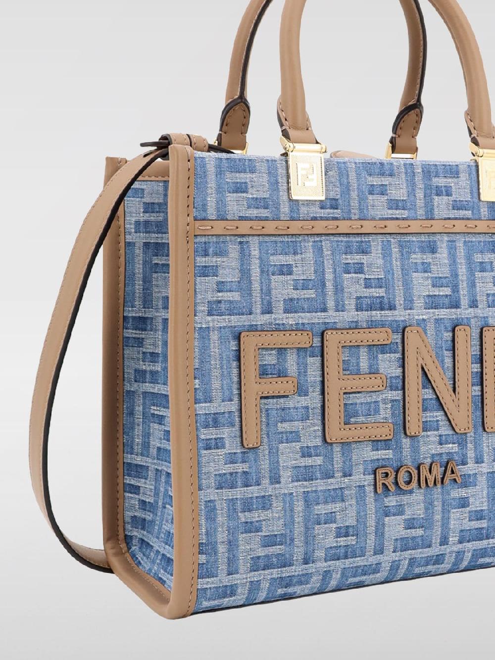 Giglio Borsa Sunshine Fendi In Denim Con Monogram FF All Over